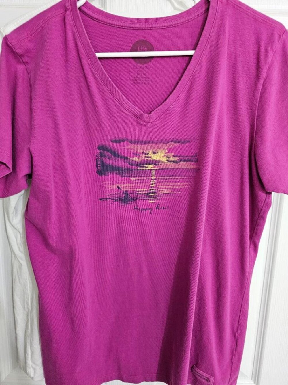 Life is good t-shirt - Two T shirts - sunset and flowers sz L womens
